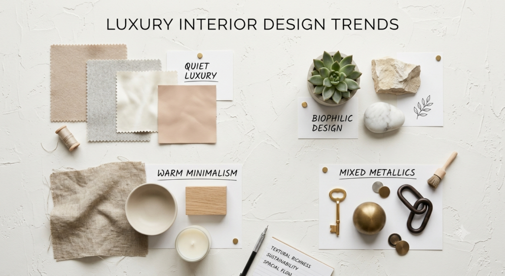 2026 luxury home decor trends β quiet luxury, biophilic design, warm minimalism, mixed metallics