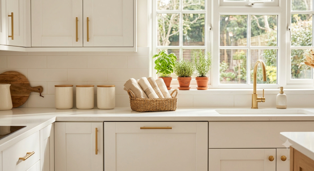 Affordable luxury kitchen decor upgrades β gold hardware and ceramic canisters