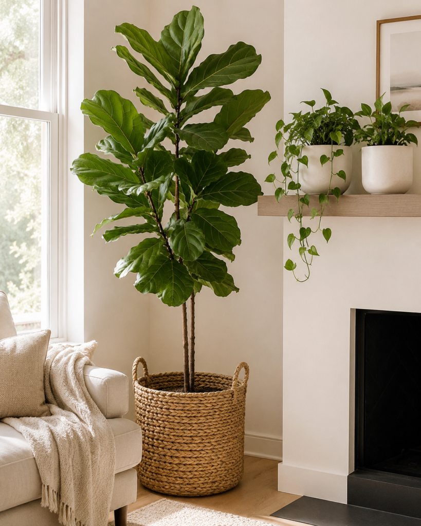 Indoor plants in luxury home decor β affordable styling with fiddle leaf fig and pothos