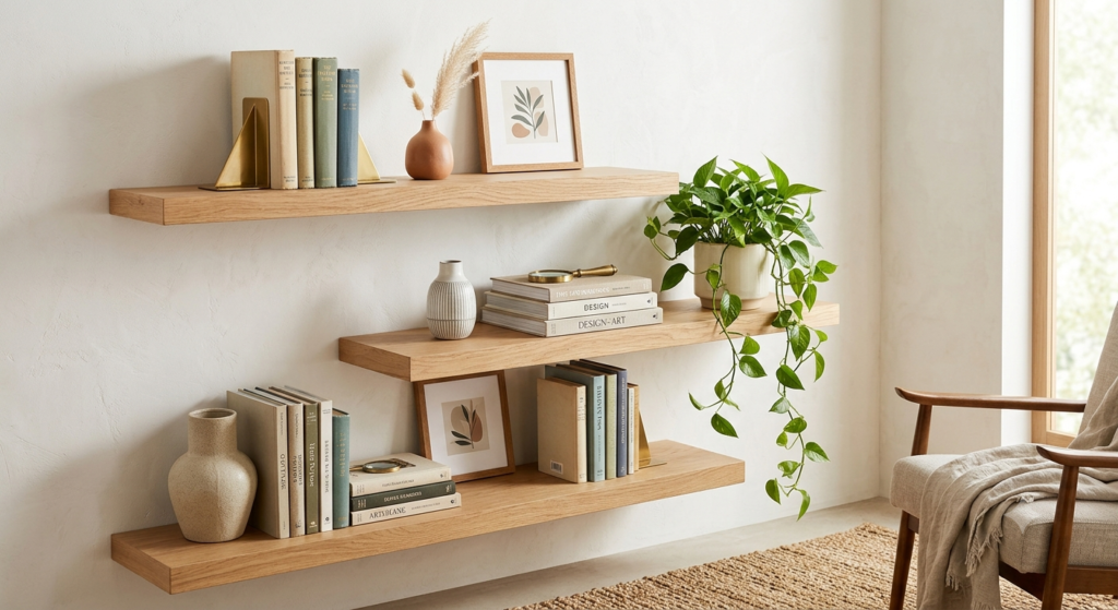 Styled floating shelves β modern luxury home decor on a budget idea